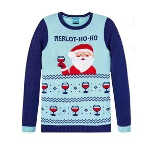 NORTH POLE Women’s Size M Ugly Christmas Sweater “Merlot Ho-Ho” Long Sleeve